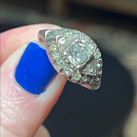 Antique Art Deco Uncas Signed Paste Diamond Sterling Silver Ring - Picture 10 of 10